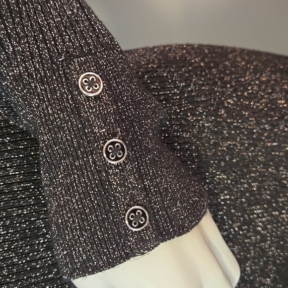 Bailey 44 Black Long Sleeve Stretchy Bodycon Midi Dress Metallic Thread Size M - Picture 5 of 10